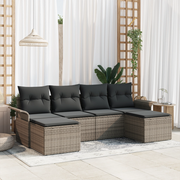 Set di divani da giardino da 6 pezzi con cuscini grigio polyrattan