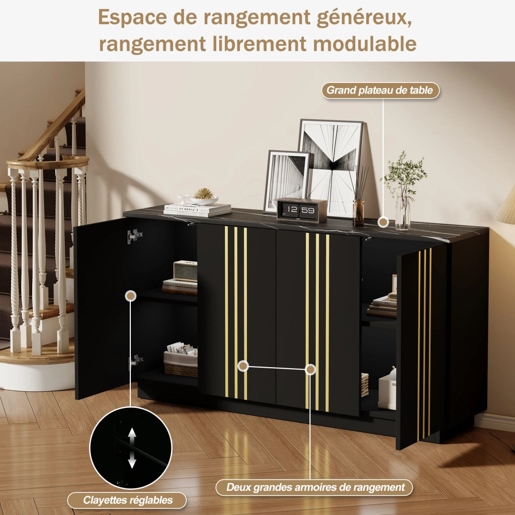 Credenza con 4 ante e ripiani regolabili - per soggiorno - in truciolare - 35×140×70 cm - nero
