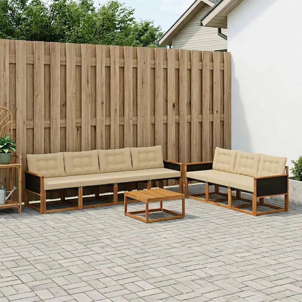 Set di divani da esterno con cuscino 8 pcs Naturale e Beige 3381289