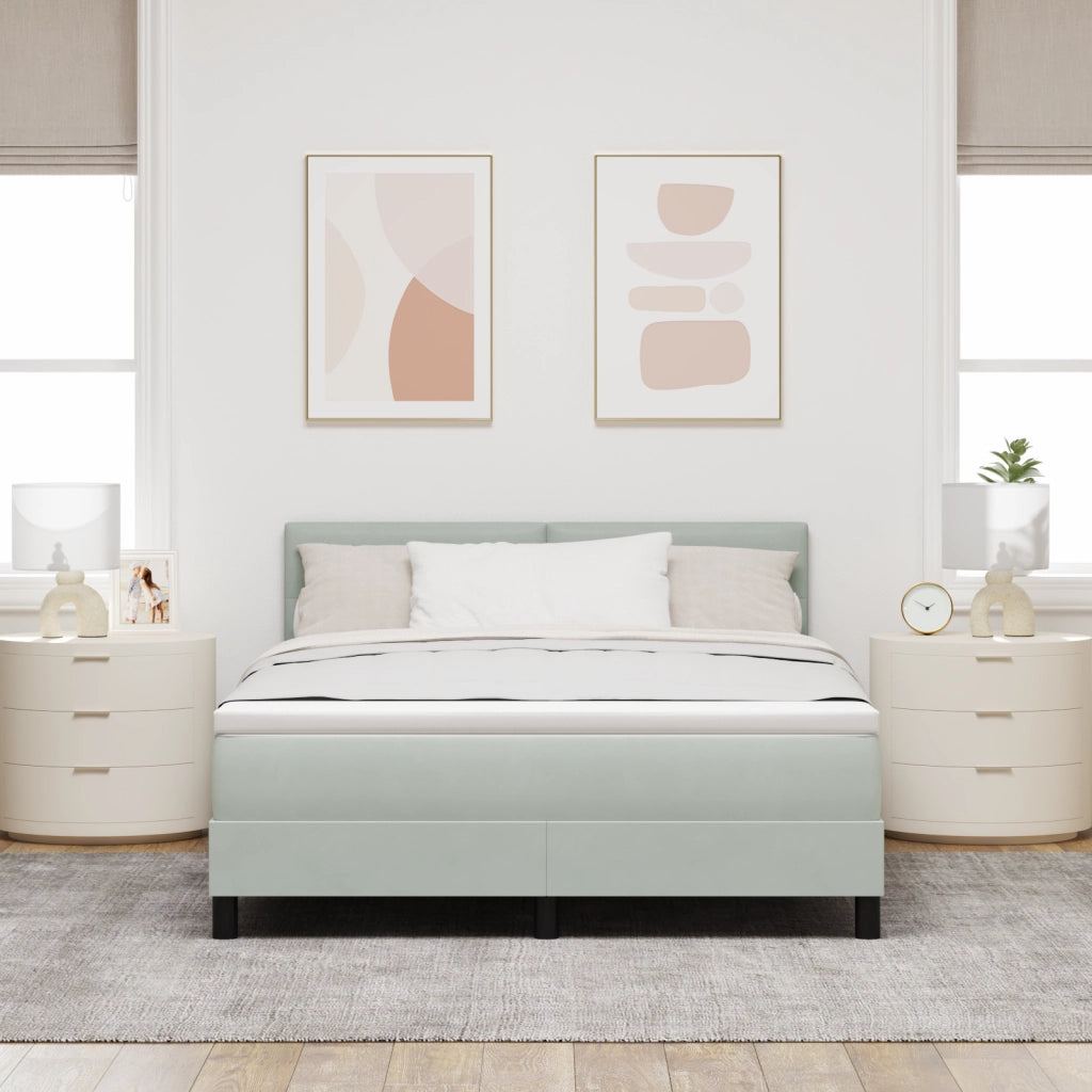 Letto Box Spring con Materasso e Luce LED Grigio Chiaro 140x190 cm Velluto