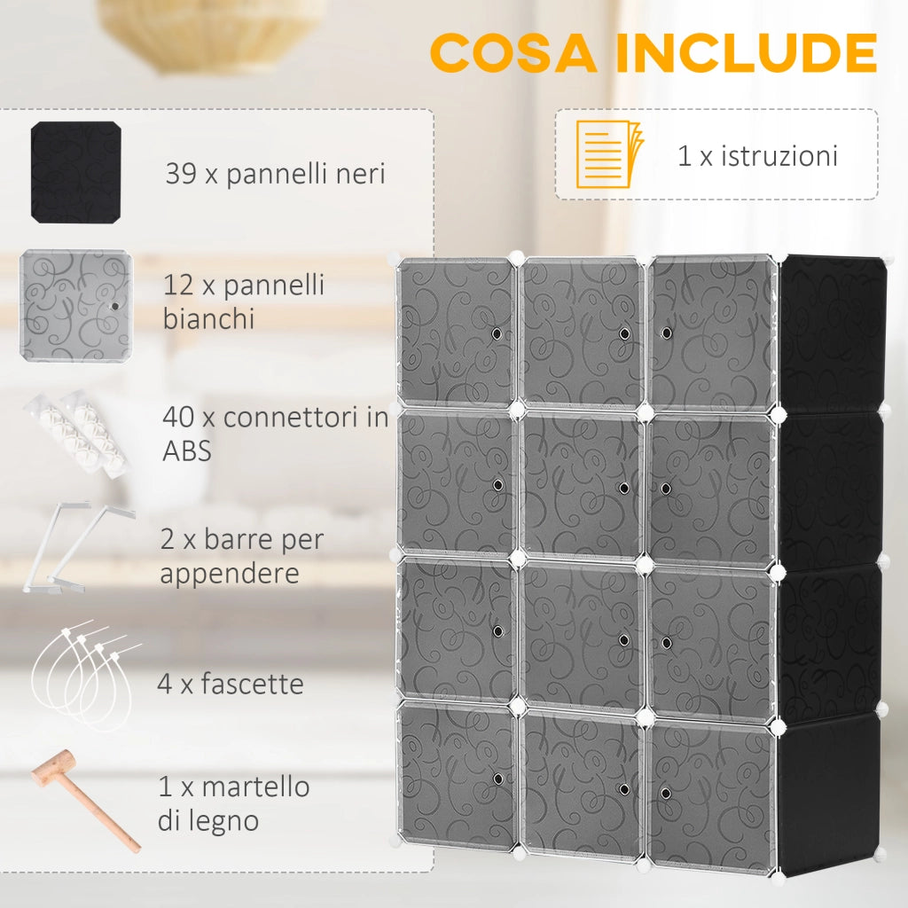 EasyComfort Armadio Scarpiera Salvaspazio, Scarpiera da Ingresso in Plastica, Armadio Modulare per Salotto e Ingressi, Scaffale Portascarpe, Multiuso 111x47x145cm, Bianco e Nero