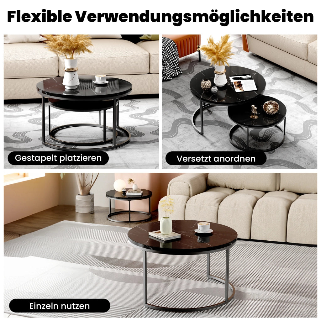 TAVOLINO DA CAFFÈ Set da 2 pezzi 80x80 cm e 60x60 cm MDF Nero