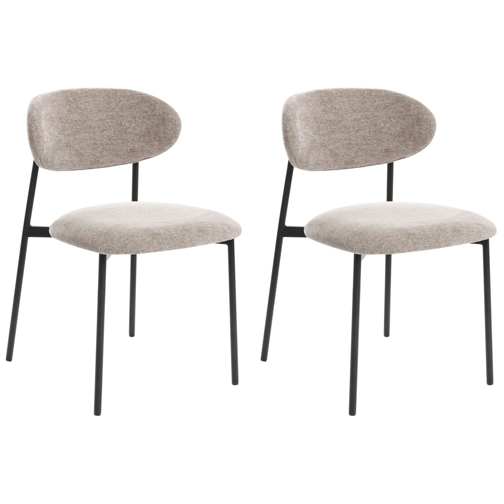 Set di 2 sedie da pranzo imbottite senza braccioli tortora base in metallo design moderno