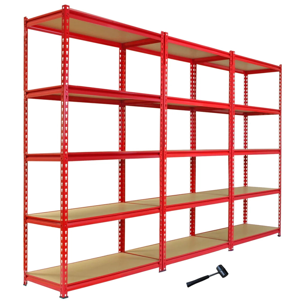 3 Scaffali in Acciaio Senza Bulloni Z-Rax Rossi 90cm x 45cm x 183cm per Garage