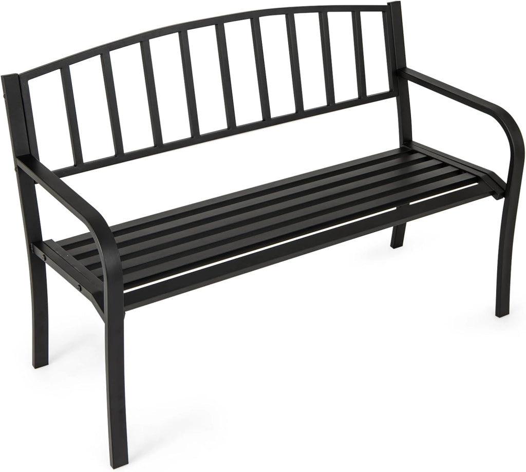 Panca da giardino in metallo, resistente alle intemperie, per 2 persone, panca da balcone con schienale e bracciolo, panca da balcone in metallo, portata fino a 300 kg, 127 x 59 x 85,5 cm