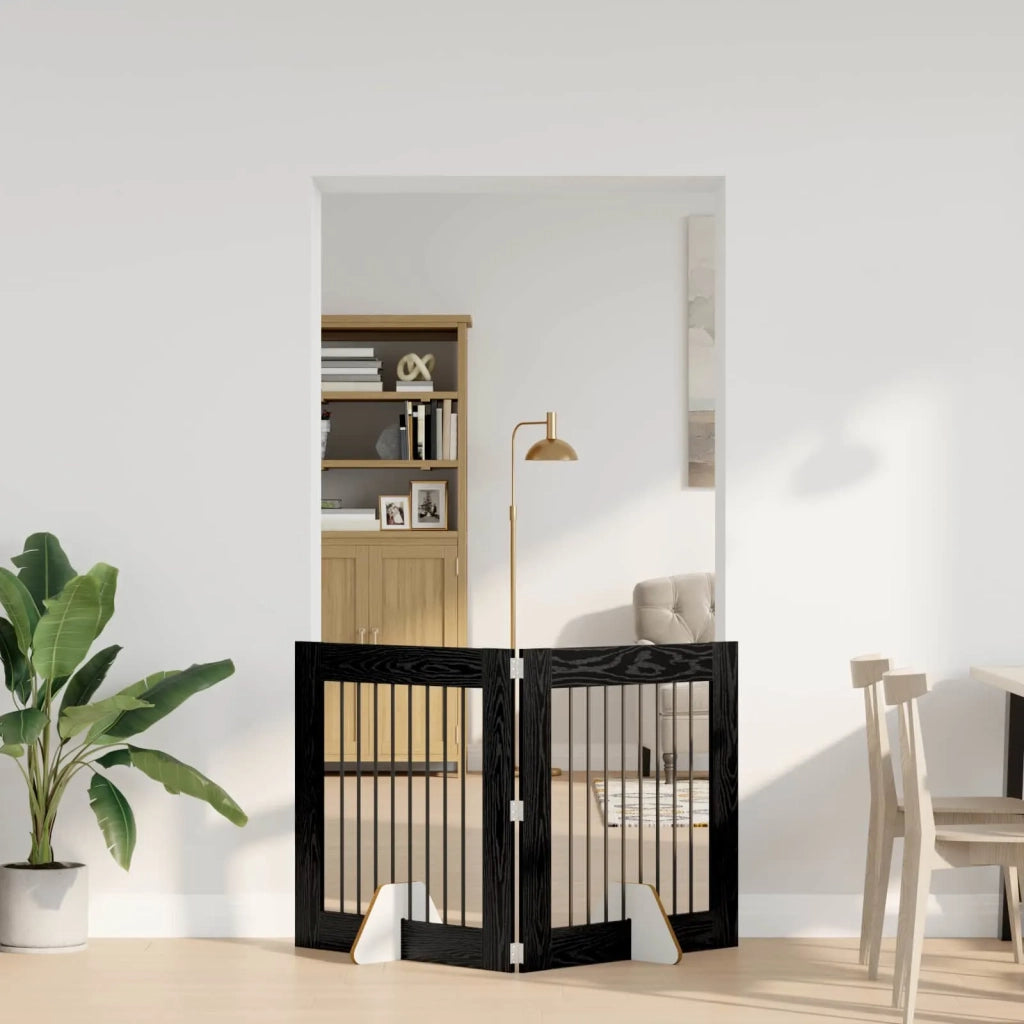 Cancello per cani con supporti 2 pz Rovere Nero 80 x 80 cm CFW9024312
