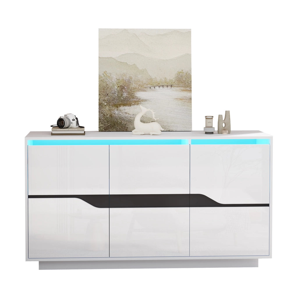 Sideboard 140x40x70 cm con LED e ripiani regolabili in truciolare bianco e nero