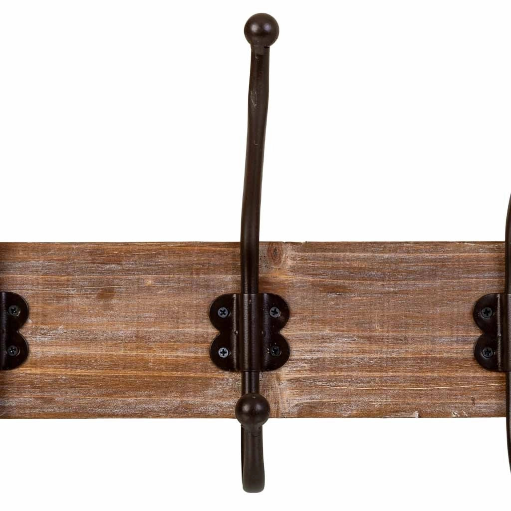 Appendiabiti da parete in legno con 5 ganci 60x1,3x8h cm