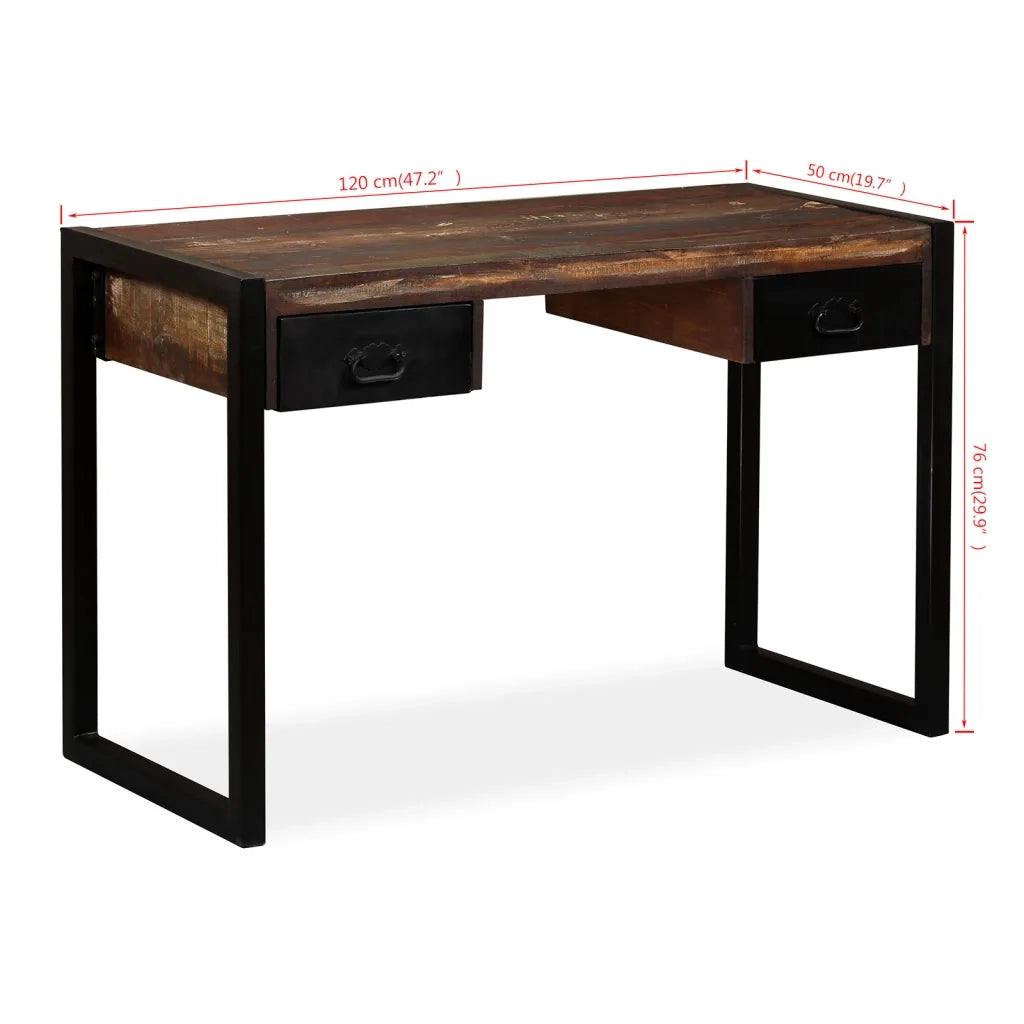 Scrivania a 2 Cassetti Legno Massello di Recupero 120x50x76 cm 244905