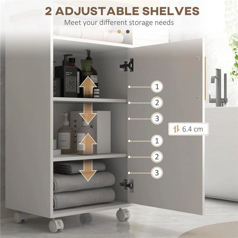 MOBILETTO BAGNO CON VASSOIO RIMOVIBILE, RIPIANO APERTO E ARMADIETTO CHIUSO, IN TRUCIOLATO, 40X30X88 CM, BIANCO