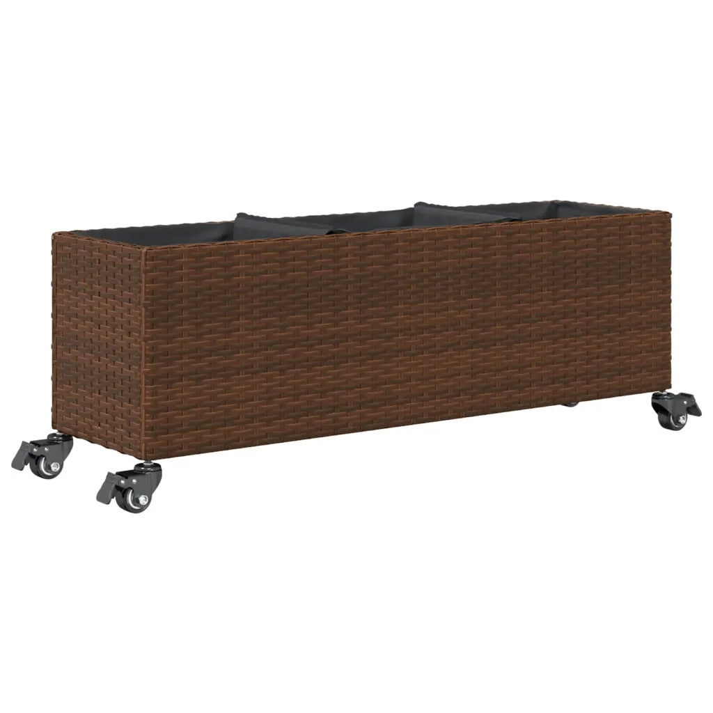 vidaXL Fioriere da Giardino Ruote 2pz Marrone 107x32x38 cm Polyrattan