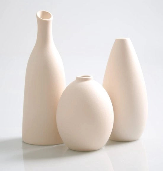 Set di 3 Vasi Ceramici - 10, 15 & 19 cm - Pampas - Stile Elegante - Fiori Secchi - Fiori Freschi - Vaso - Ceramica - Beige
