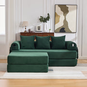 Divano modulare in corduroy con pouf, struttura in metallo, tasca laterale e 3 cuscini – Verde smeraldo