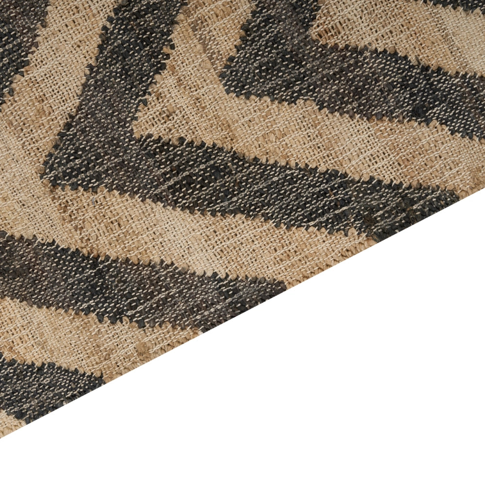 Tappeto di iuta naturale intrecciata con motivo geometrico beige e nero 200 x 300 cm stile boho camera da letto soggiorno