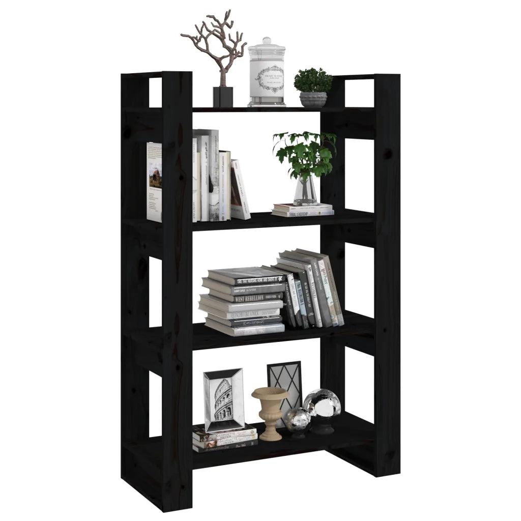 Libreria/Divisorio Nero 80x35x125 cm in Legno Massello di Pino 813908