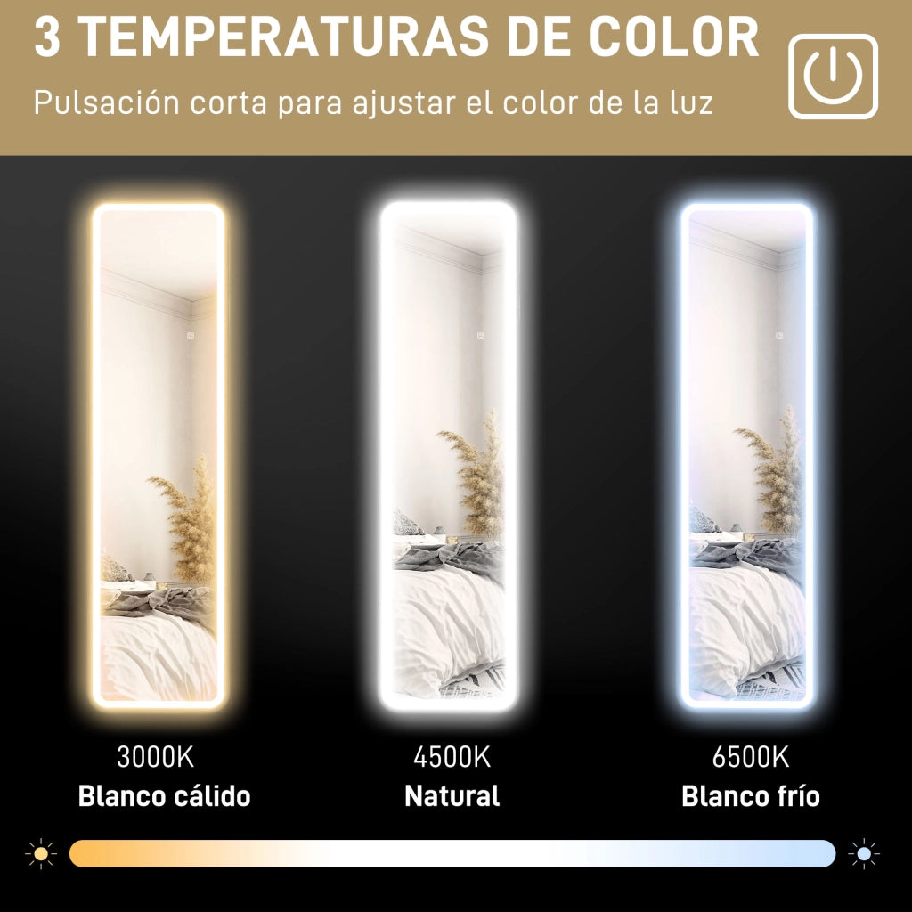 Specchio a Pieno Corpo con Luce LED ¨C Minimal ¨C 150x40 cm, Nero