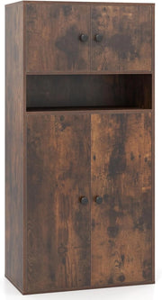 Libreria con 4 Ante, Armadio Alto a 4 Ripiani con Mensola Regolabile e 2 Kit Anti-Ribaltamento, Organizzatore per Casa Ufficio, 54 x 30 x 111 cm (Marrone)