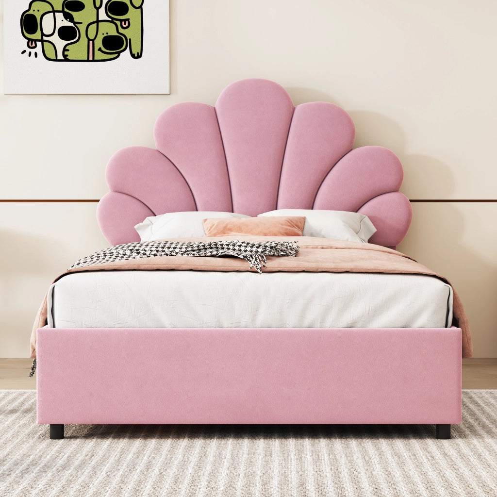 Letto Contenitore Letto Singolo 90×200 cm con Testiera Regolabile e Apertura Idraulica; senza Materasso; Rosa
