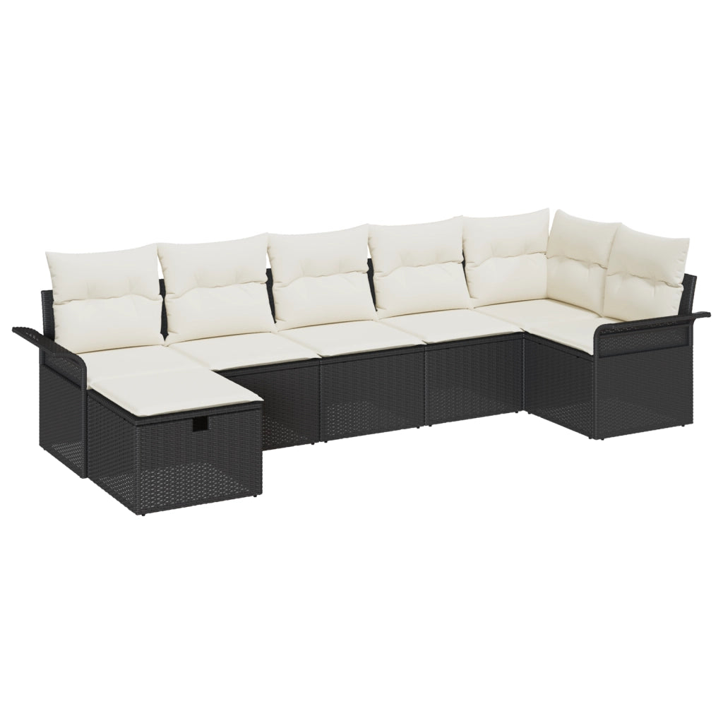 Set di divani da giardino in 7 pezzi con cuscini in polirattan nero