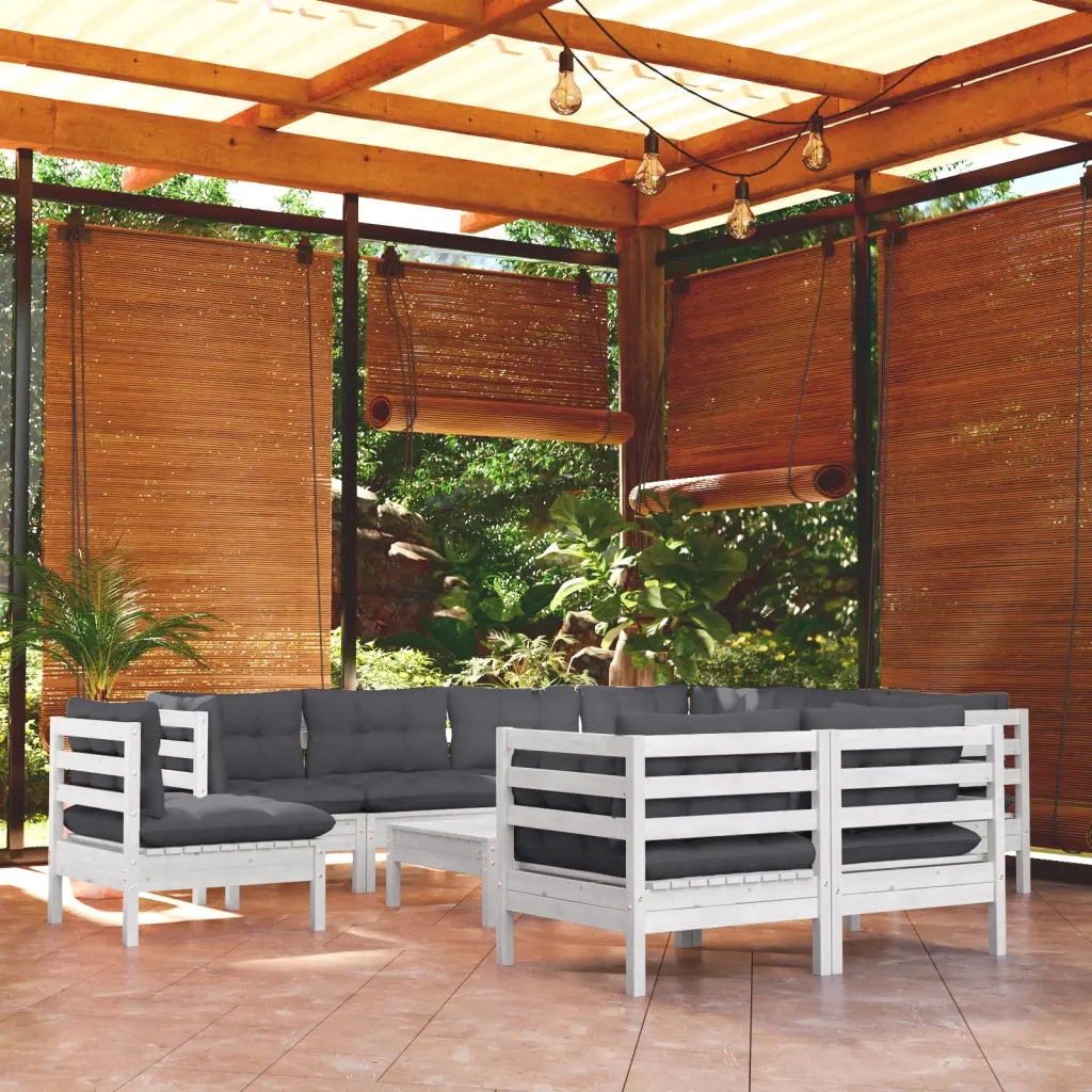Set Divani da Giardino 10 pz con Cuscini Bianchi Legno di Pinocod mxl 97521
