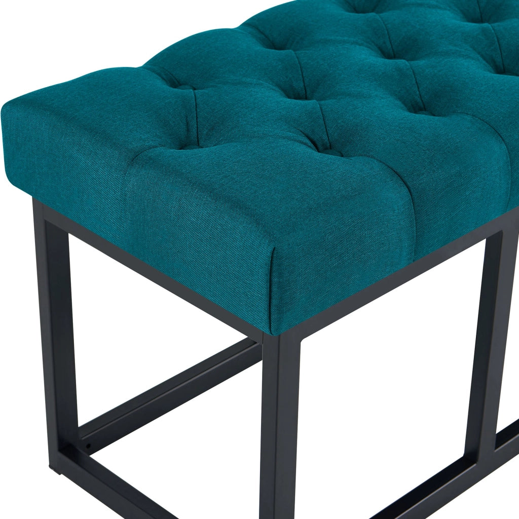 Panca design AMUN in metallo nero opaco e tessuto blu,120 cm