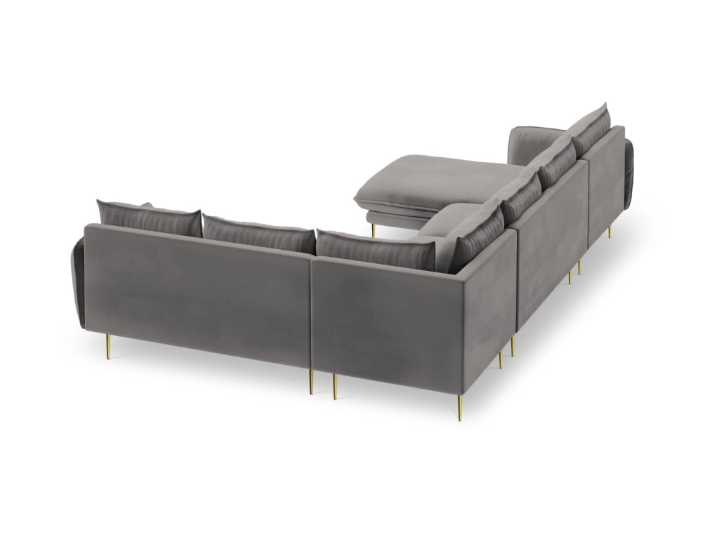 Cosmopolitan Design - Divano panoramico destro "Vienna" 7 posti in velluto grigio chiaro 