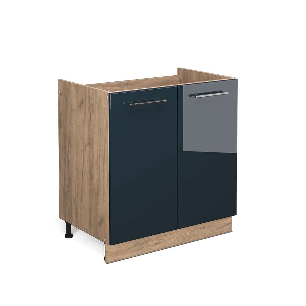 Mobile lavello cucina Fame-Line Blu scuro lucido/Rovere dorato 80 cm senza piano di lavoro Vicco