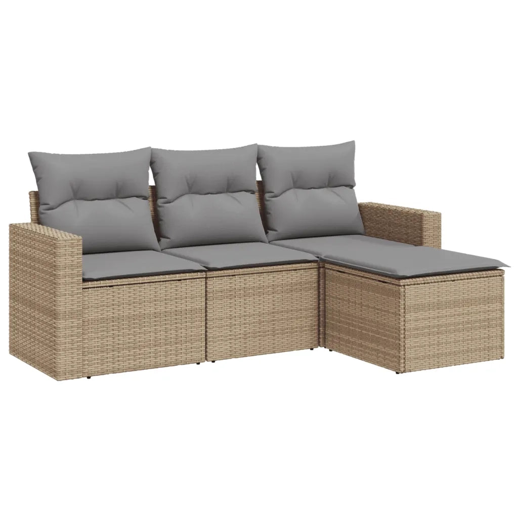 Set Divano da Giardino 4 pz | Set Salotto da Giardino con Cuscini Beige in Polyrattan