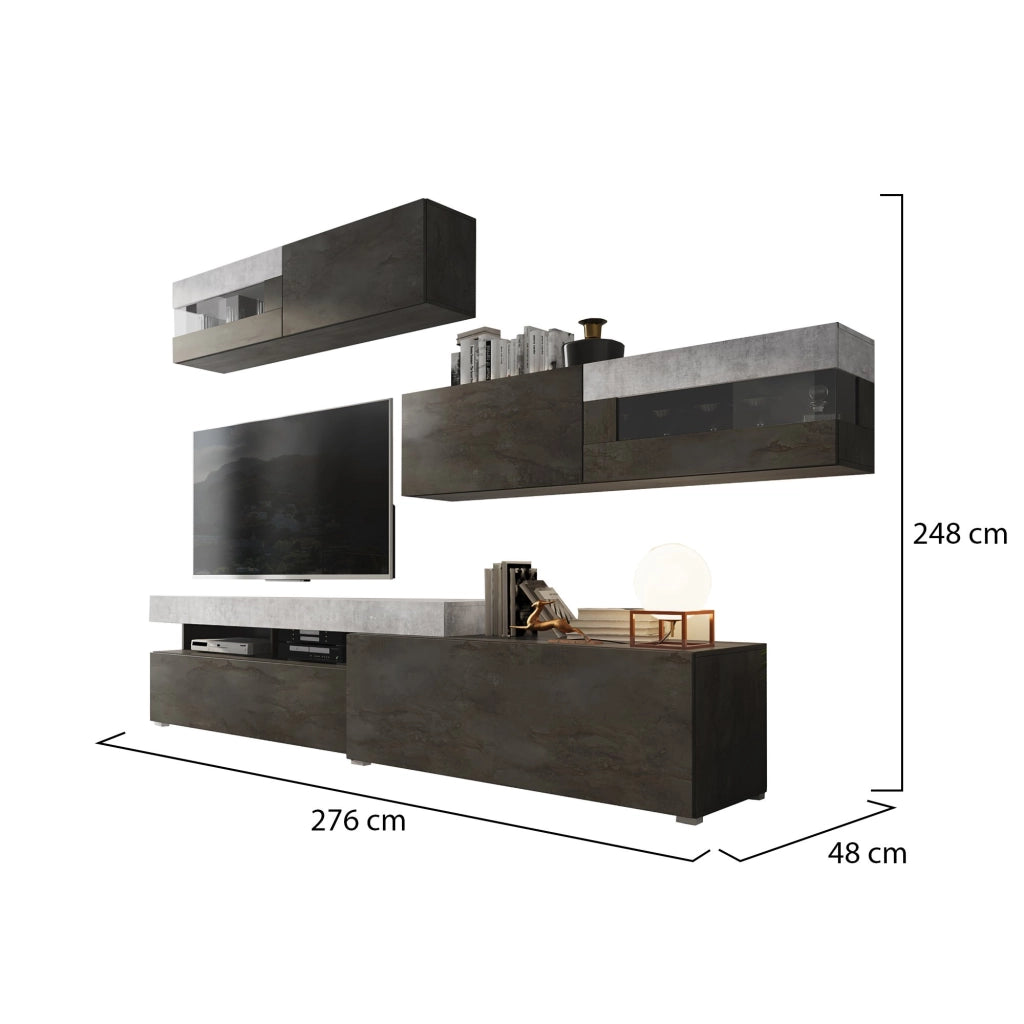 Mobile Soggiorno Giacosa, Parete Attrezzata Modulabile, Nero Antracite