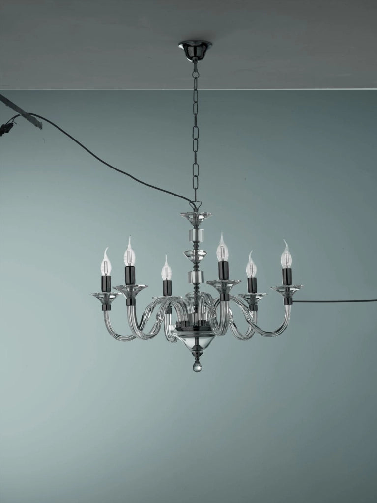 LAMPADARIO GALA 6 LUCI ATTACCO E14 CRISTALLO E CROMO D.72CM