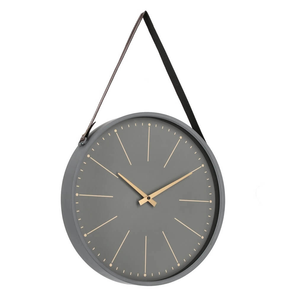Orologio da Parete Rotondo Nero con Cinghia in Pelle Dorato - SIL