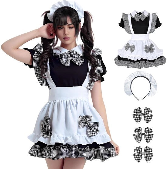 Costume per Bambina Scherzo - Abito Classico per Cosplay - Costume Anime - Disegno Zwart-Wit - Cappello - Ideale per Natale/Halloween