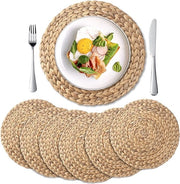 Set di 6 piatti rotondi intrecciati, placemats acquaiggiacinto per tavola da pranzo (30 cm)