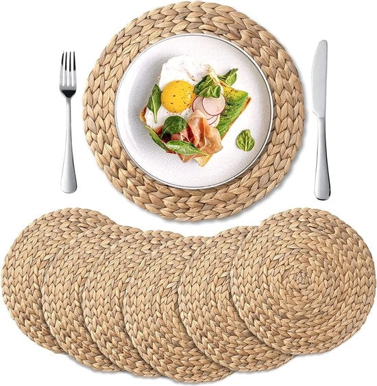 Set di 6 piatti rotondi intrecciati, placemats acquaiggiacinto per tavola da pranzo (30 cm)