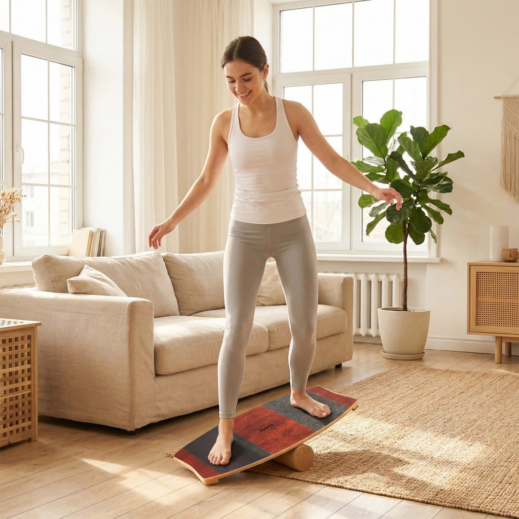 Balance board con rullo superficie antiscivolo stopper, Tavola propriocettiva tavoletta di equilibrio in legno