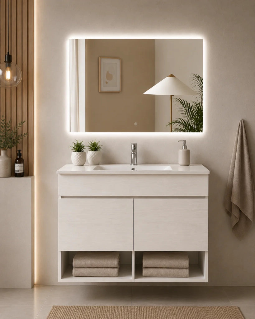 Mobile bagno sospeso con lavabo extrapiano ORIGENBATH NEBARI senza specchio 70x45 cm bianco nordico
