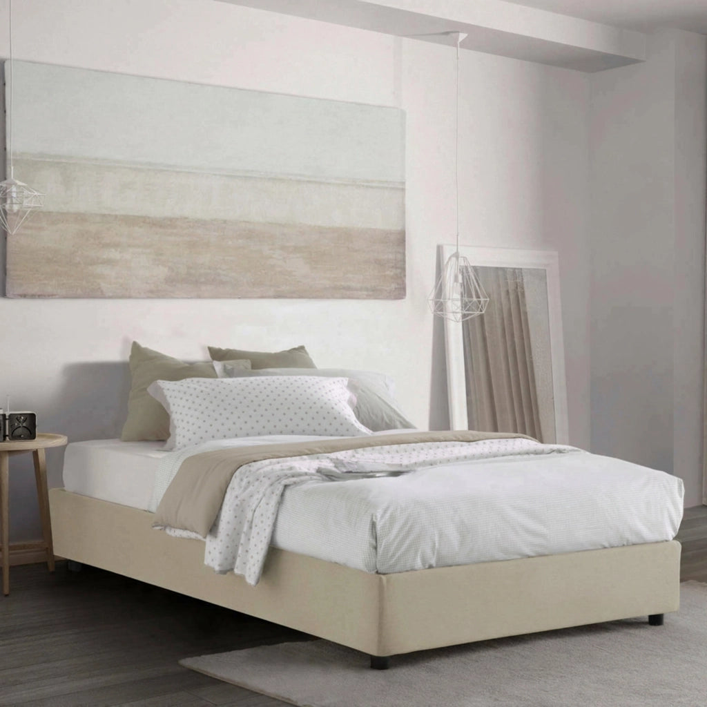 Aftis, Letto Piazza e Mezza Materasso Incluso Made in Italy, Beige