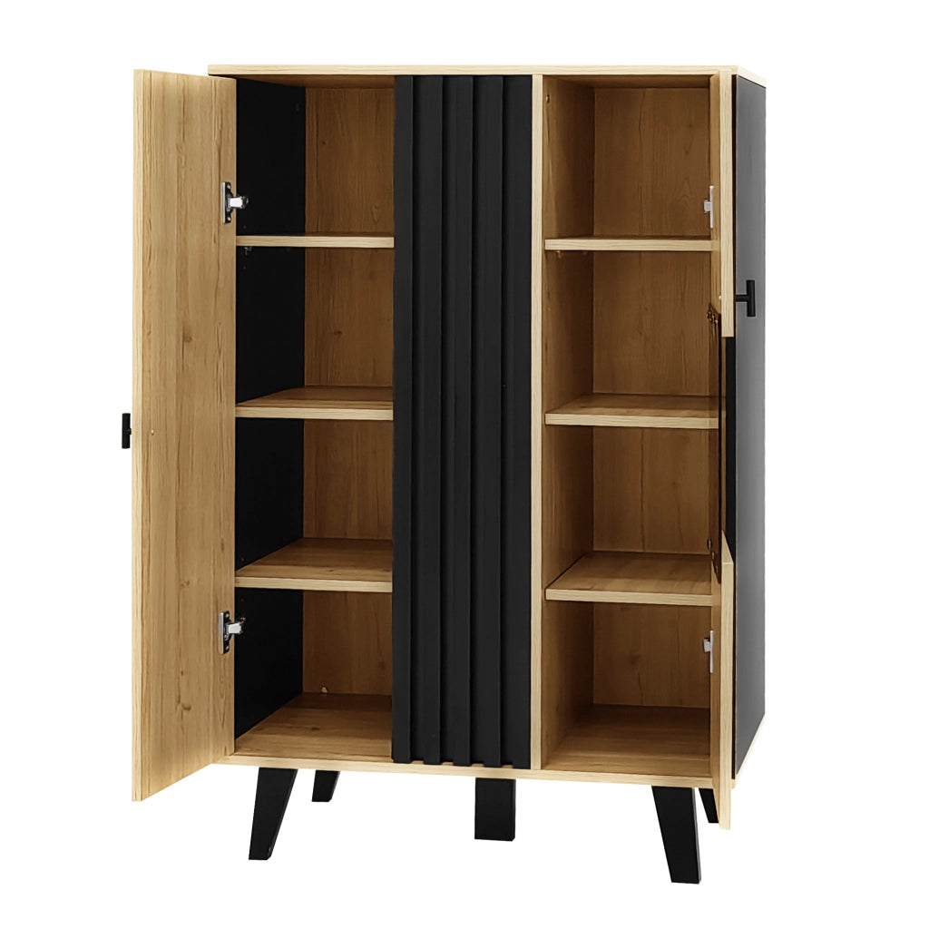 Credenza Legno e Nero 80x120x40 cm con Vetrina e Illuminazione LED