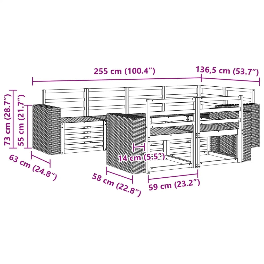 Set di divani da esterno 7 pz Naturale Poliestere 3384485