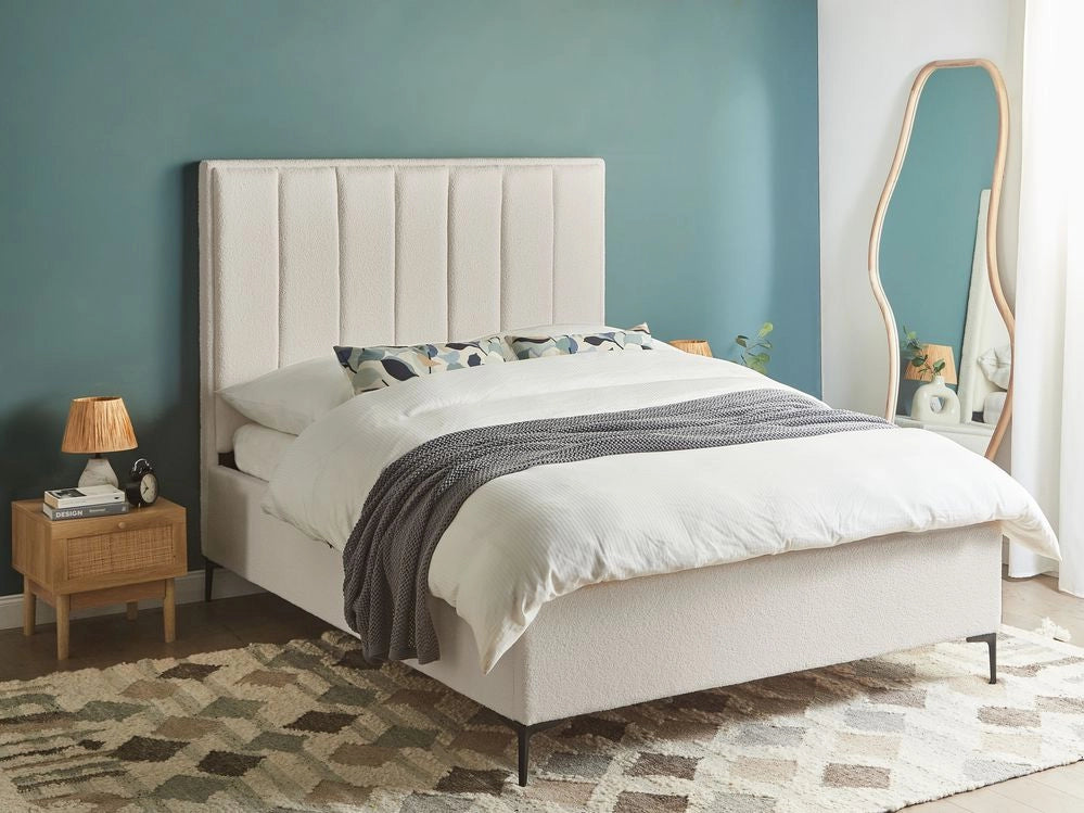 Letto Matrimoniale con Contenitore in tessuto bouclè bianco sporco 140 x 200 cm gambe in metallo Nero
