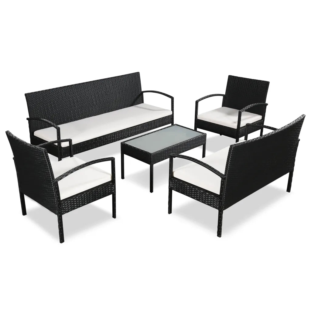 Set Divani da Giardino 5 pz con Cuscini in Polyrattan Nero cod mxl 34571