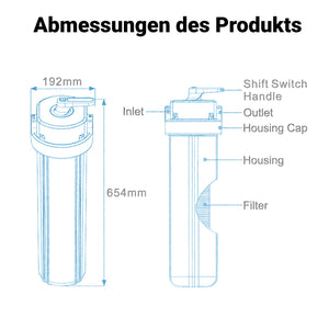 Naturewater Prefiltro, filtro a cartuccia da 20" in PP, per acqua potabile con funzione di controlavaggio, pressione di esercizio 1,5-5 bar, filtraggio acqua domestica