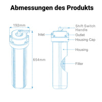 Naturewater Prefiltro, filtro a cartuccia da 20" in PP, per acqua potabile con funzione di controlavaggio, pressione di esercizio 1,5-5 bar, filtraggio acqua domestica