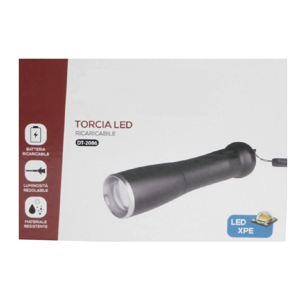 Trade Shop - Torcia Led Ricaricabile Luce Led Chip Xpe Luminosita Regolabile Gancetto Dt-2086 -