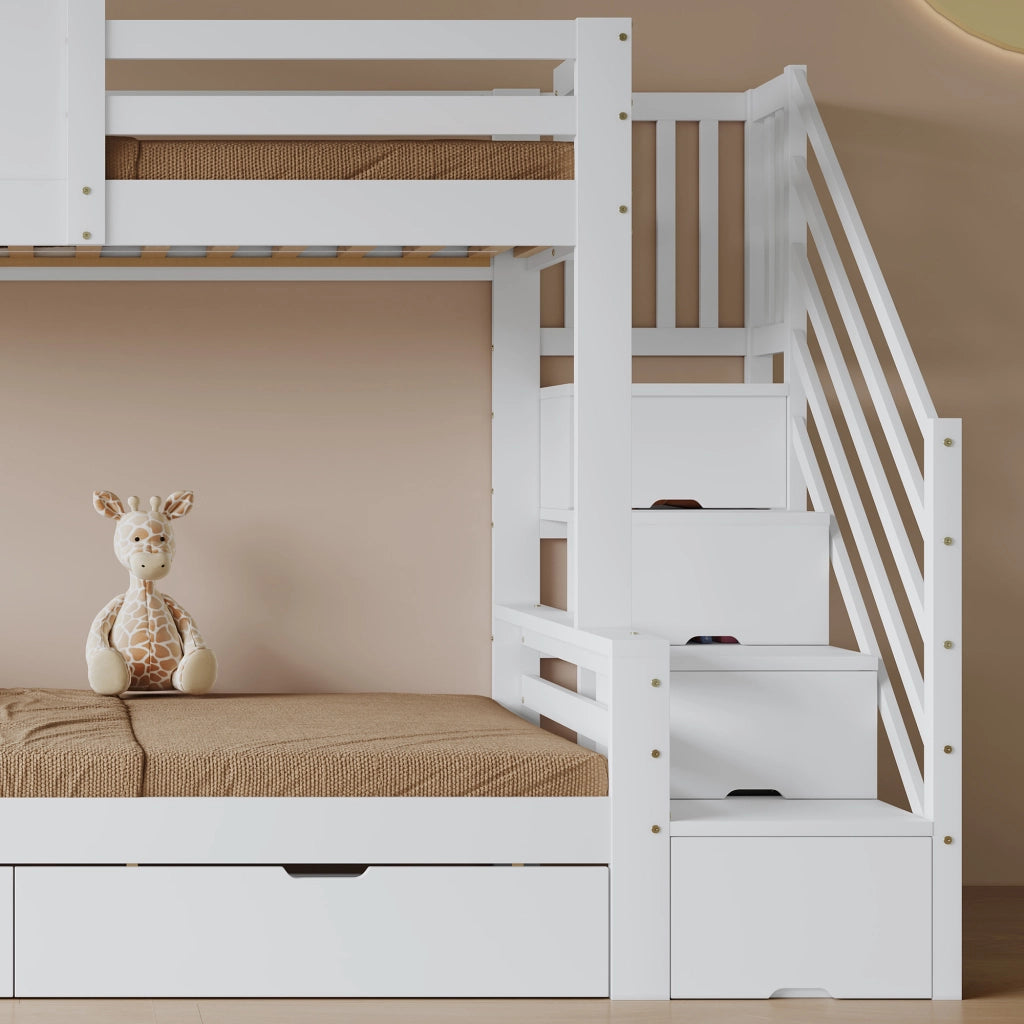 LETTO A CASTELLO Per bambini con 2 cassetti 90x200 cm Bianco/Naturale