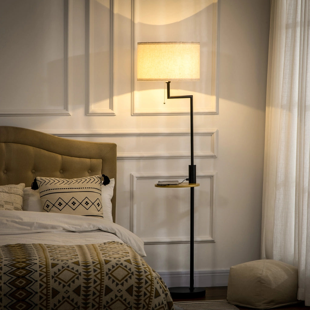Lampada da terra con scaffale ¨C zephmum ¨C E27, bamb¨´, nero