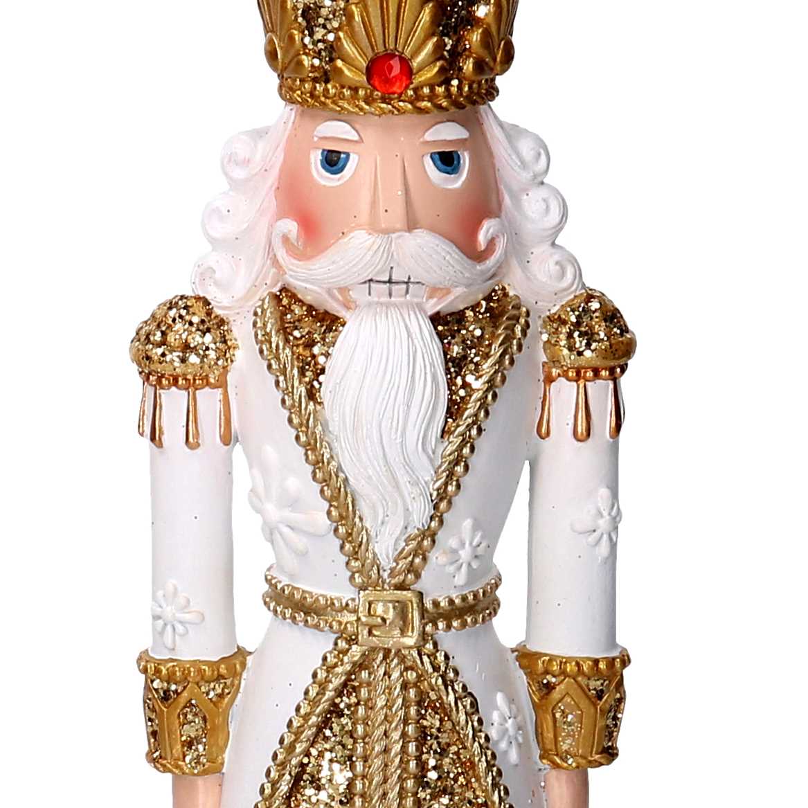 Soldatino Schiaccianoci in resina bianco e oro cm 9,5x8xh45,5