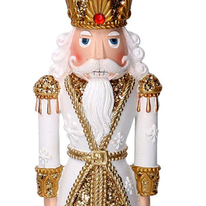 Soldatino Schiaccianoci in resina bianco e oro cm 9,5x8xh45,5