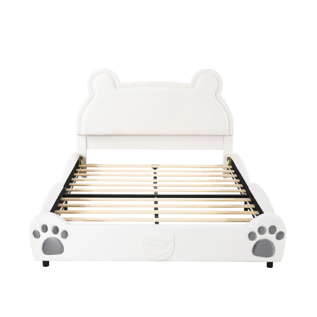 Letto per Bambini 140×200 cm; Letto a 2 Posti con Forma di Orso; senza Materasso; Bianco