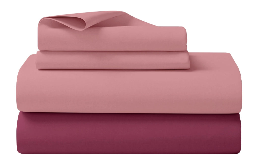 Completo Letto Lenzuola Matrimoniale,100% Cotone, Set letto, Lenzuolo Sopra, Sotto e Federe 2 Piazze Malva